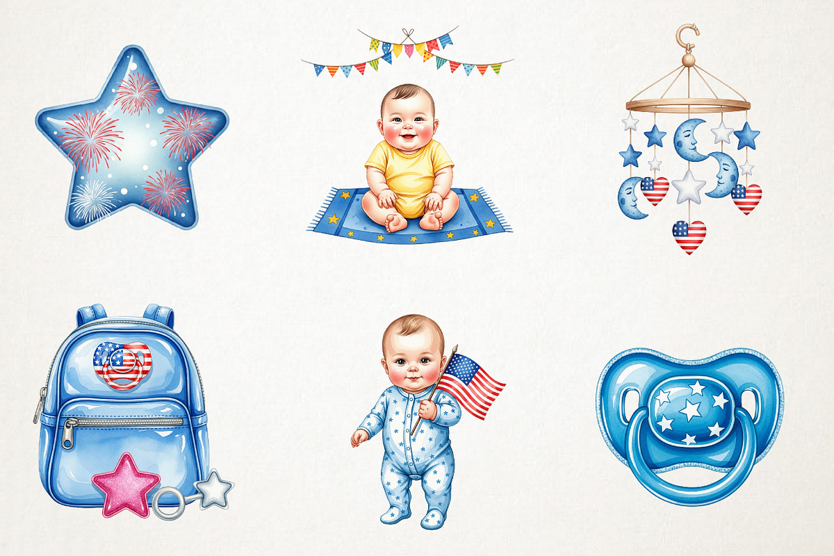 4th of July Blue Baby Nursery Clipar, a Seasonal Illustration by RobertsArt (Photo 4 of 7)