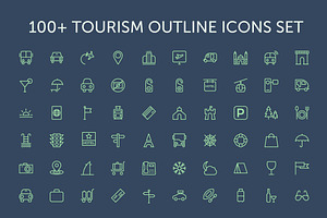 100+ Tourism Outline Icons Set, an Outline Icon by Creative Stall