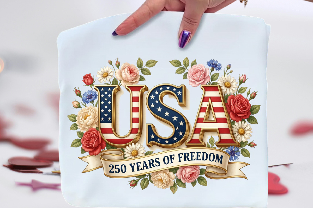 USA 250 Years of Freedom Floral PNG, an Illustration by CraftArtStudio (Photo 1 of 4)