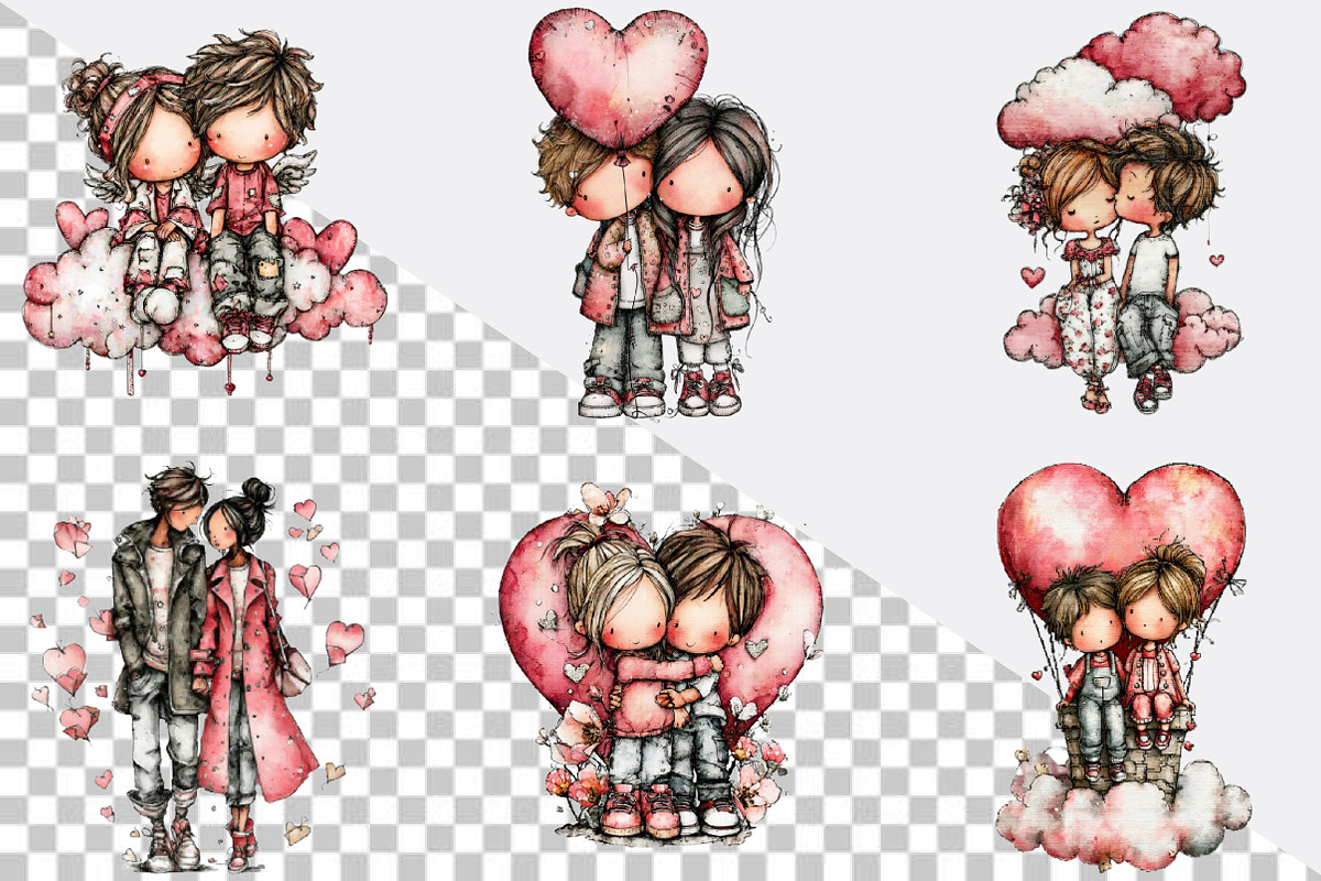 Whimsical Valentine Couple Clipart B, an Illustration by SVGArt (Photo 2 of 8)