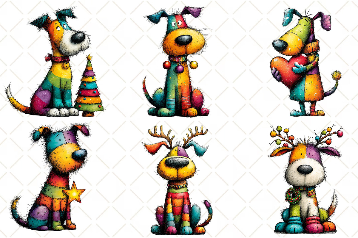 Whimsical Christmas Dog Clipart, an Illustration by Black Bird Studio (Photo 6 of 6)