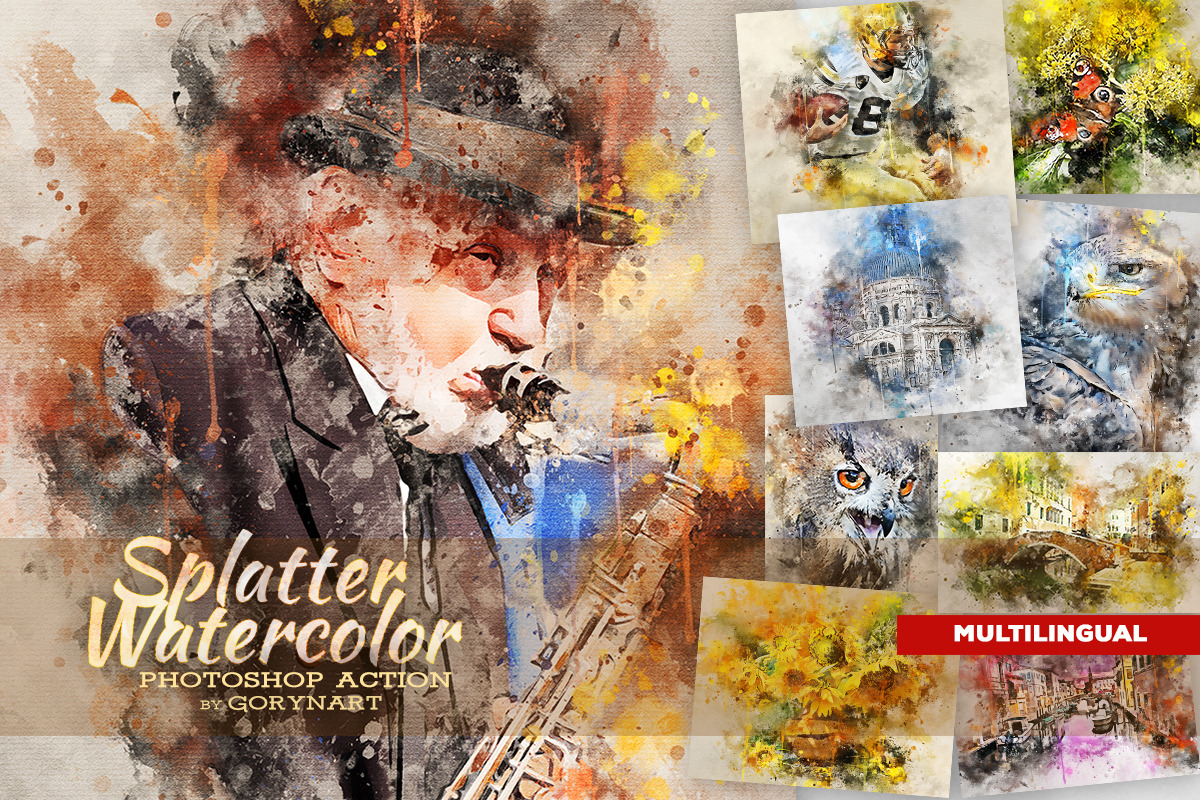 Splatter Watercolor Photoshop Action, an Action Add-On by GorynArt (Photo 1 of 20)