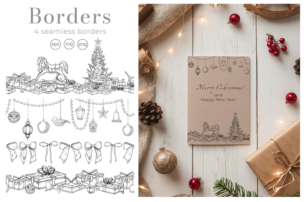 Christmas vintage linear vector set, a Graphic by Alisles (Photo 6 of 8)