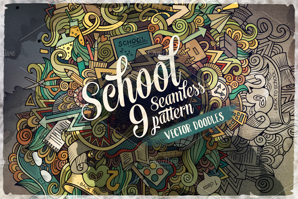 9 School Seamless Patterns Set, a Decorative Illustration by BALABOLKA (Photo 1 of 5)