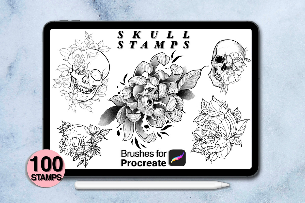 100 procreate skull stamps, a Brush Add-On by Arts For Peace (Photo 6 of 10)