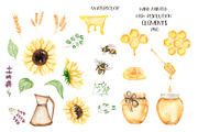 Watercolor Sunflowers, Honey & Bees, a Decorative Illustration by MayaNavits (Thumbnail 2 of 9)