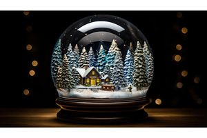 cabin water globe ai generated, a Holiday Photo by pikepicture