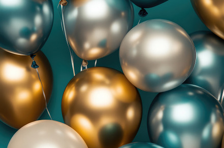 Blue, Gold, and Silver Balloons, a Background Photo by Virgo Studio