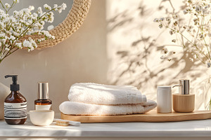 Minimalist bathroom spa set with nat, an Architecture Photo by Photostock