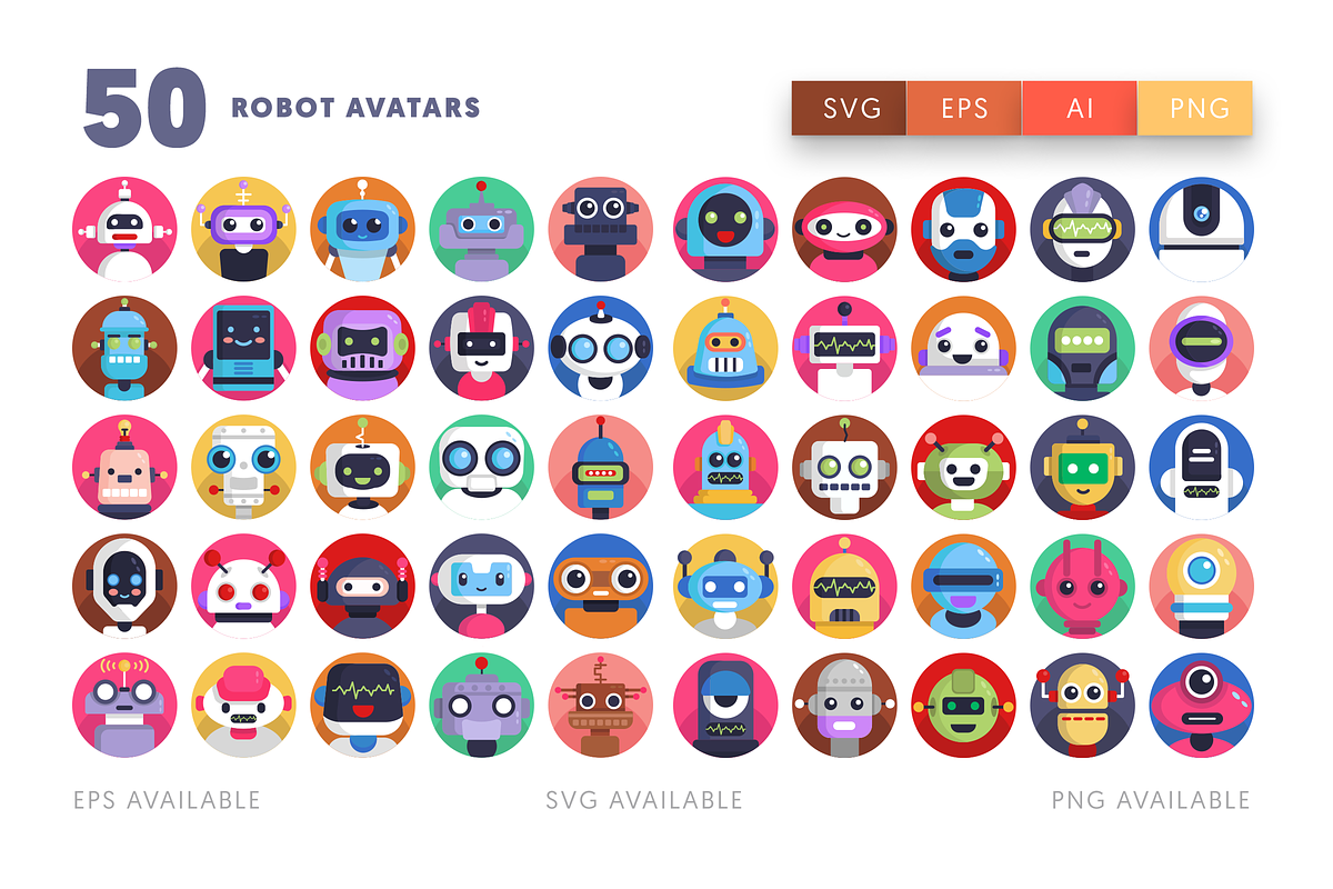 50 Cartoon Robot Avatar Icons Set, an Outline Icon by Dighital (Photo 2 of 10)