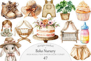 Watercolor Boho Nursery Clipart, an Illustration by Design Market