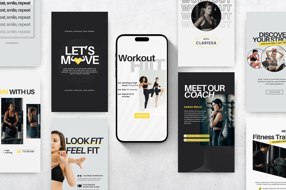 Fitness Coach Canva Template Bundle, a Social Media Template by DigiPax (Photo 4 of 15)