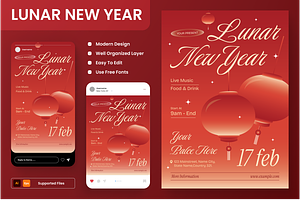 Gradient Lunar New Year Flyer Set, a Flyer Template by Annora Studio