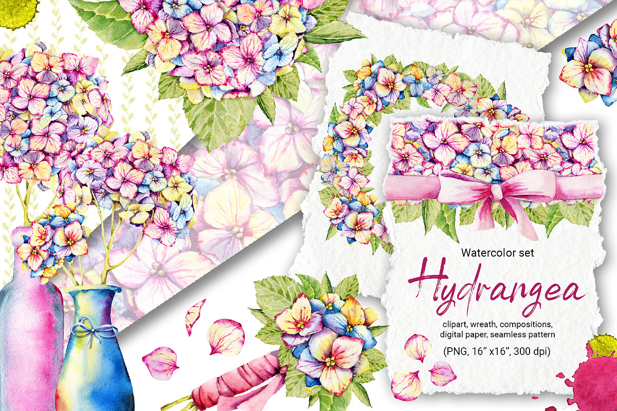 Hydrangea clipart, flower patterns, an Illustration by Artmanata (Photo 1 of 18)