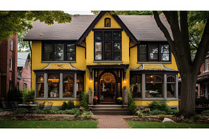 detailing yellow brick home ai, an Architecture Photo by pikepicture