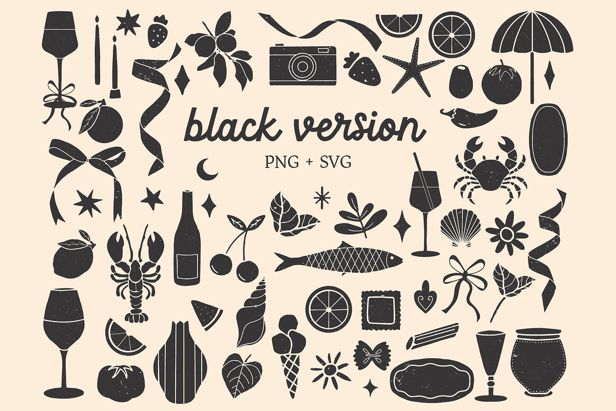 Italian Summer Retro Linocut Clipart, a Decorative Illustration by Ginny and Sam (Photo 3 of 12)