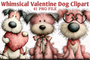 Whimsical Valentine Dog Clipart Set, an Animal Illustration by RobertsArt