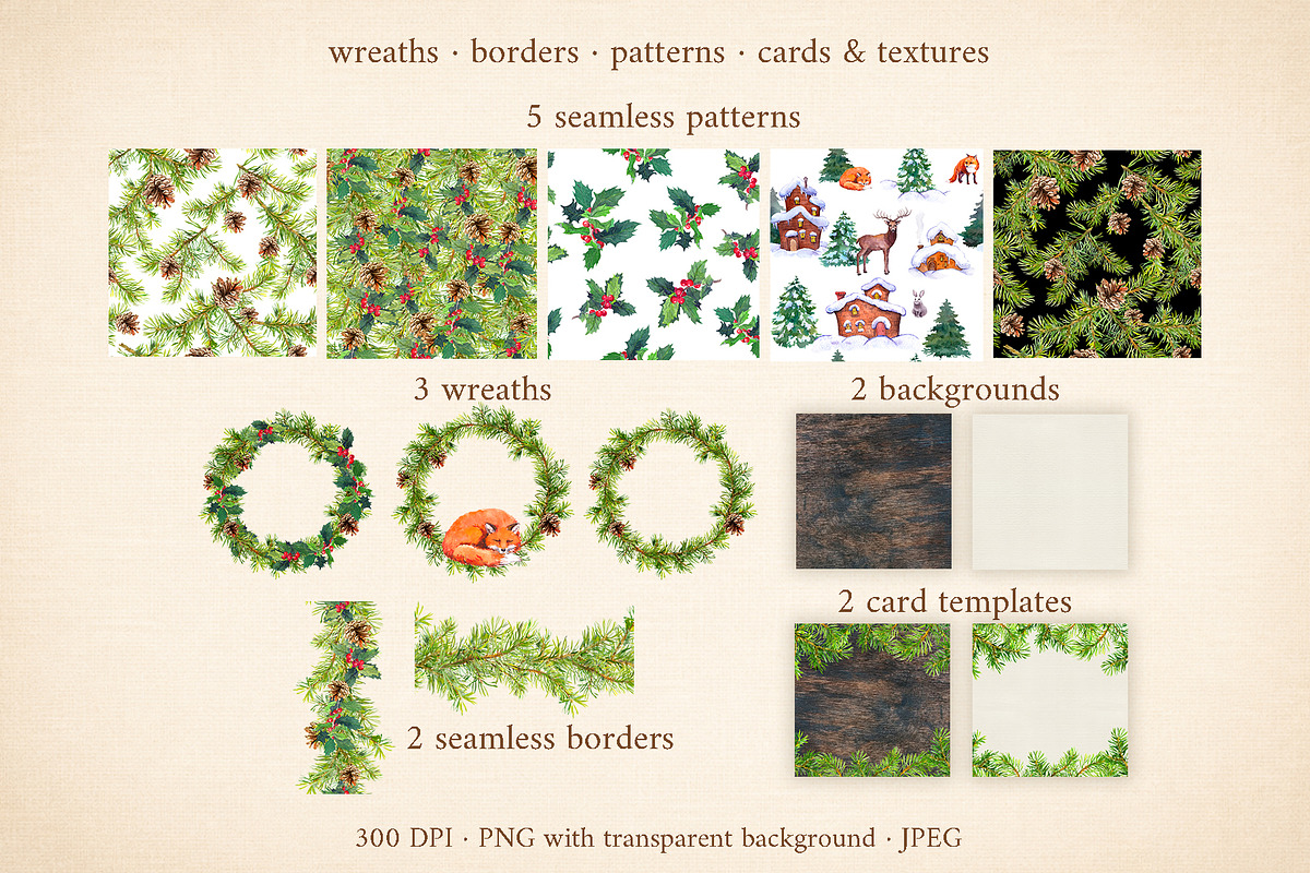 Christmas Woodland Watercolor Set, a Seasonal Illustration by Where summer is (Photo 7 of 11)