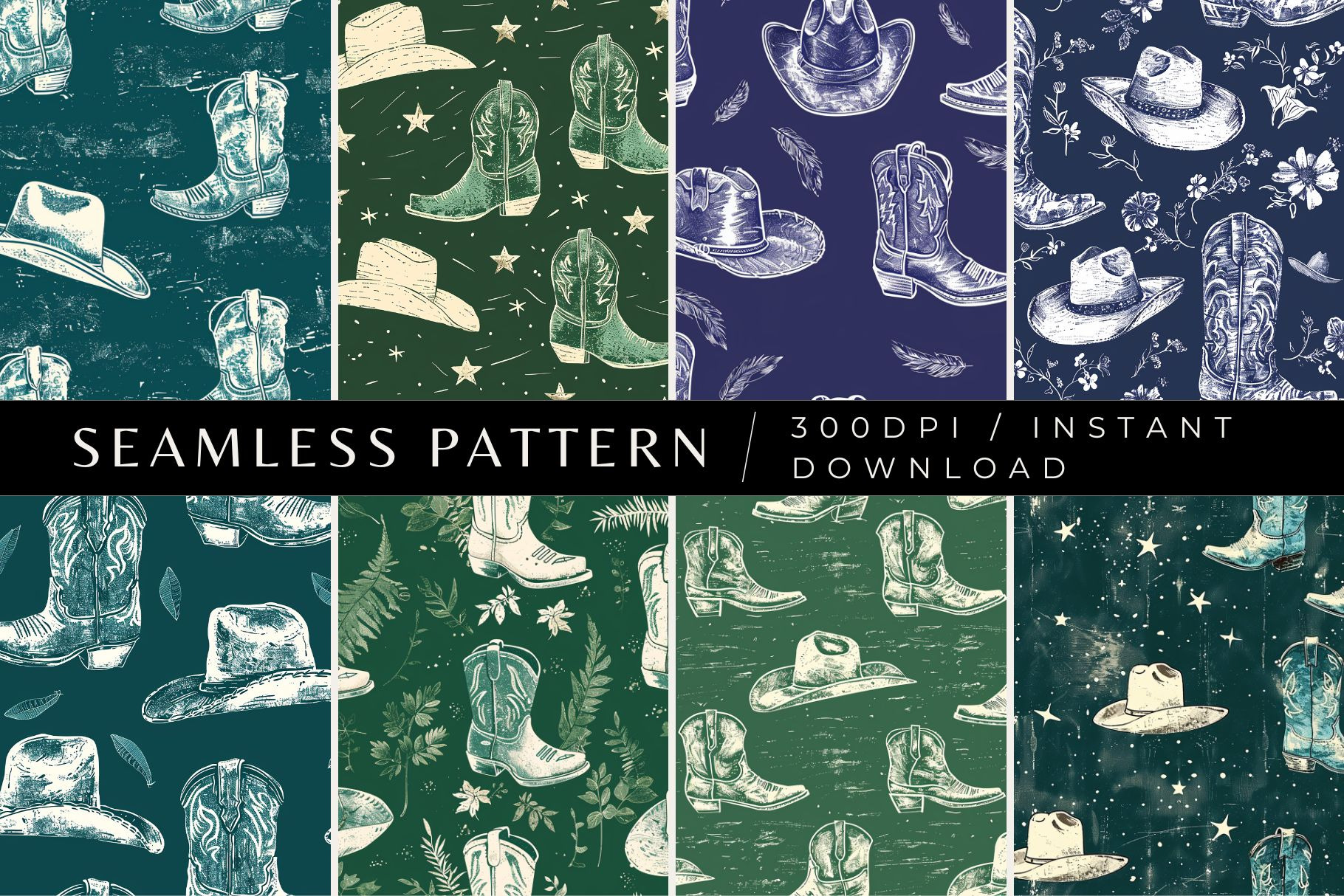 8 Minimalist Cowboy Seamless Pattern, a Pattern Graphic by Inknfolly