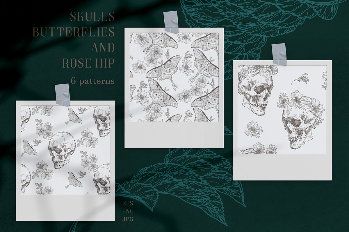 SKULLS, BUTTERFLIES AND ROSE HIP, a Texture Illustration by LanaDzi (Photo 8 of 12)