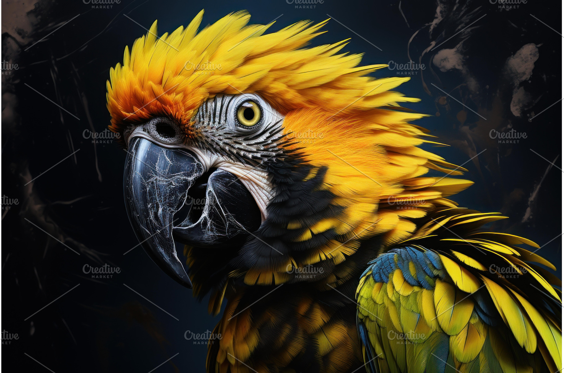 Yellow black parrot head. Generate, an Animal Photo by Ylivdesign