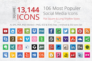 212 Flat Square Social Media Icons