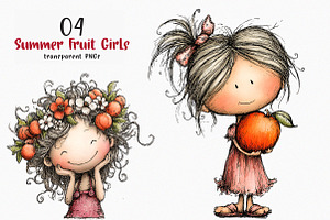 Watercolor Summer Fruit Girls Clipar, an Illustration by SinaCreation