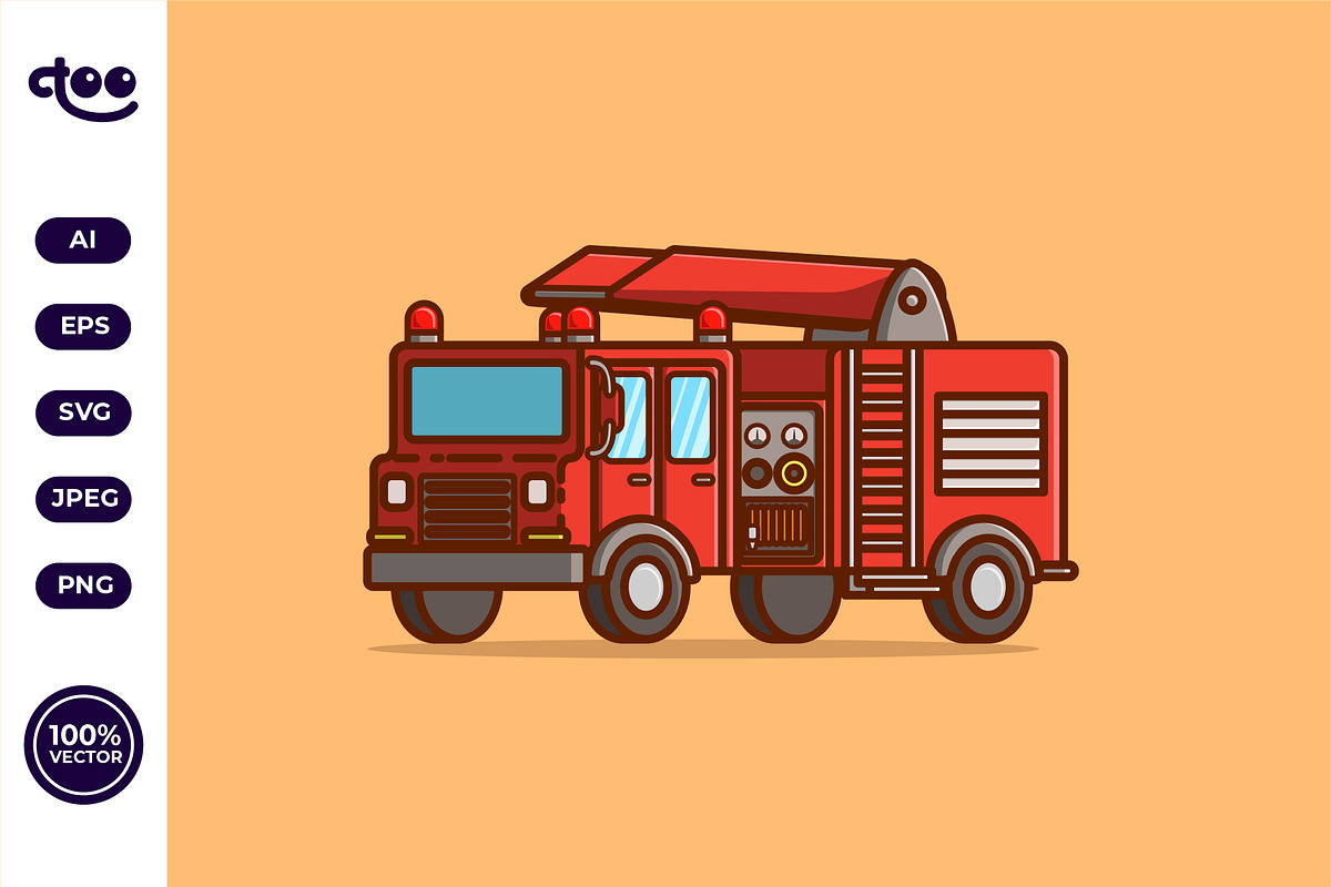 Simple Red Fire Truck Cartoon vector, a Transportation Illustration by Satisfactoons