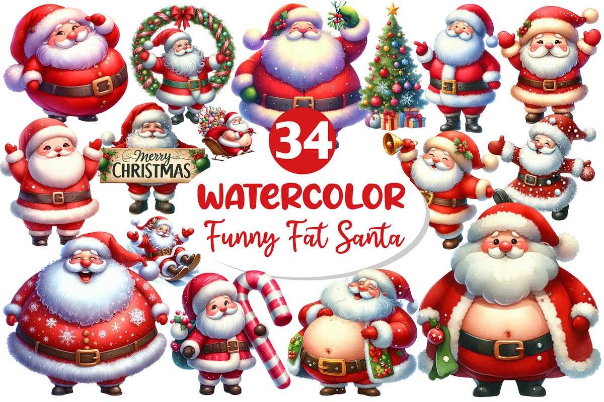 Christmas Funny Fat Santa Claus, an Illustration by Dream Creation (Photo 1 of 7)