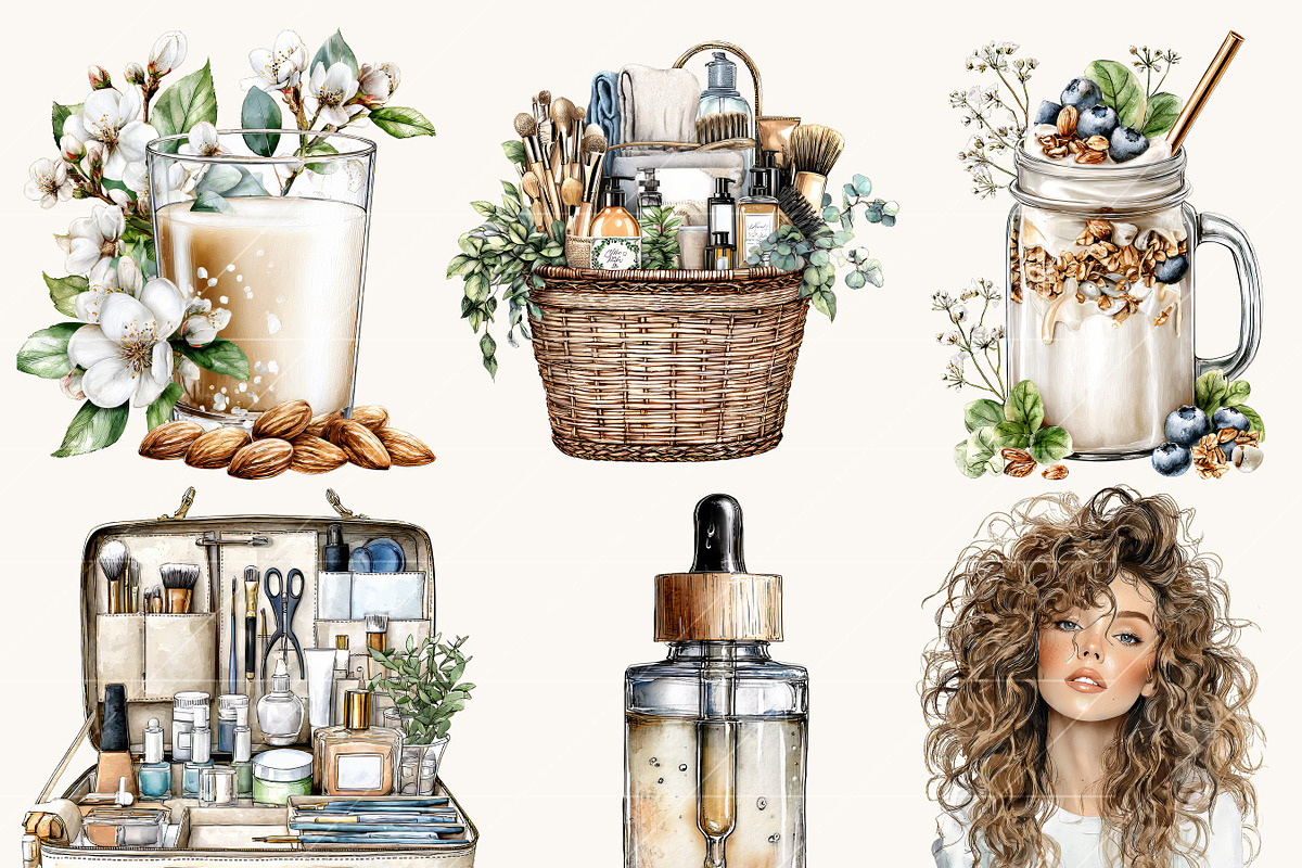 Watercolor Self Care Clipart Bundle, a Person Illustration by BusyDaydesign