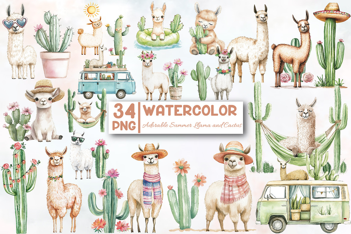 Adorable Summer Llama and Cactus, an Illustration by Designworld (Photo 1 of 5)