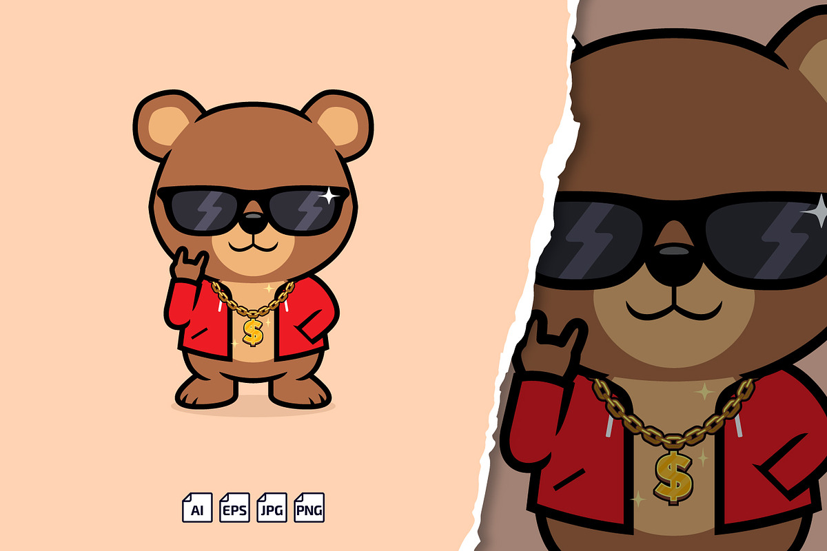 Cute Swag Rich Bear With Gold Chain, an Animal Illustration by tkzgraphic