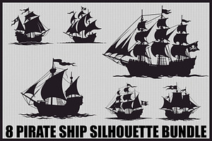 Pirate Ship Silhouette Bundle, an Illustration by jahid234