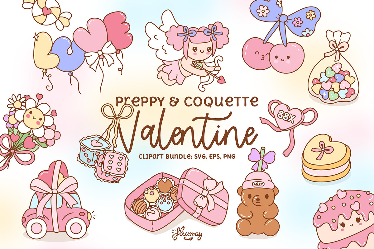 Preppy & Coquette Valentine Bundle, a Seasonal Illustration by Huxmay (Photo 1 of 7)