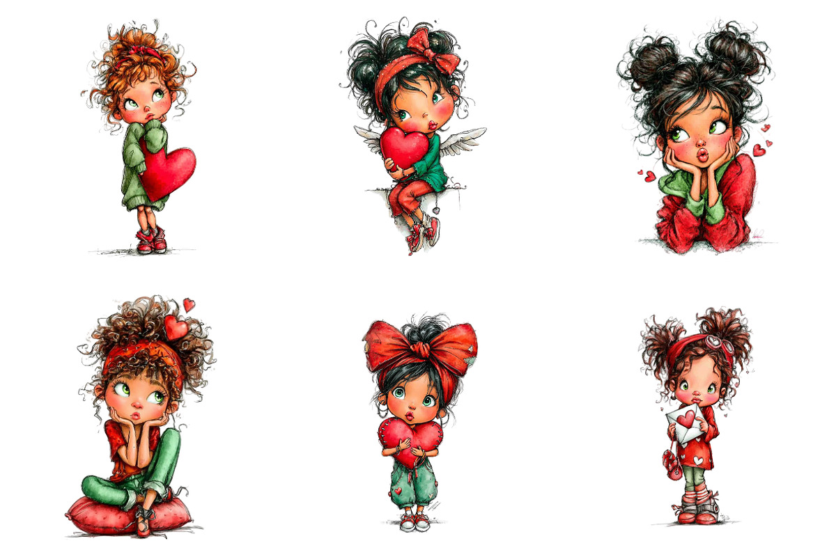 Quirky Valentine Girl Clipart Bundle, an Illustration by SinaCreation (Photo 4 of 11)