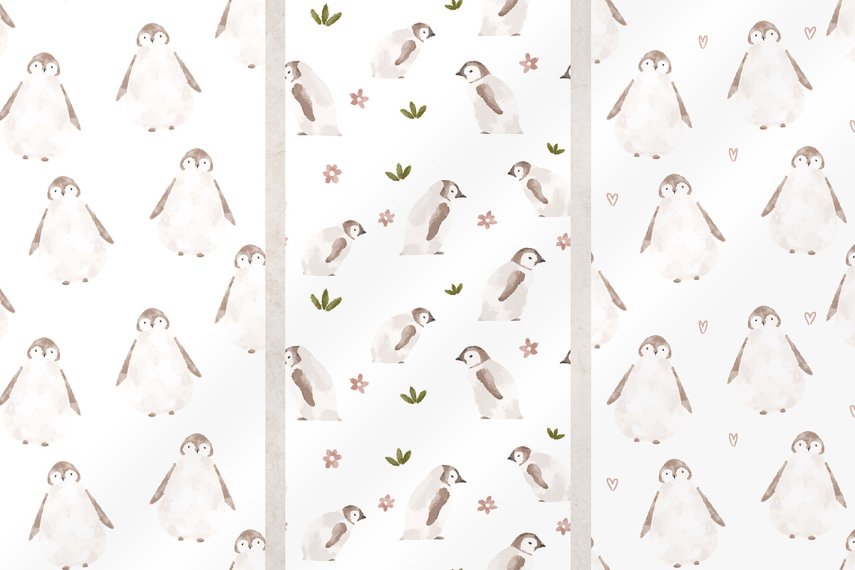 Cute penguins clipart and 3 patterns, an Animal Illustration by Leksart (Photo 5 of 12)