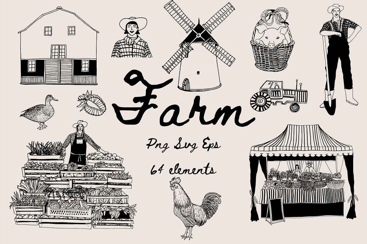 Farm Clipart SVG Hand Drawn Market, a Decorative Illustration by Anada Arty (Photo 1 of 10)