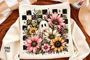 Boho Halloween Ghost PNG Checkered, a Seasonal Illustration by Libby Wishes (Thumbnail 1 of 3)