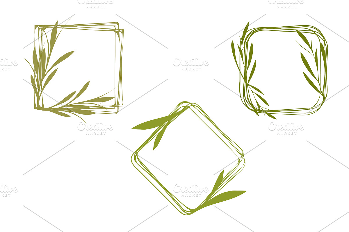 Green leaf frames in various shapes, an Illustration by okskukuruza