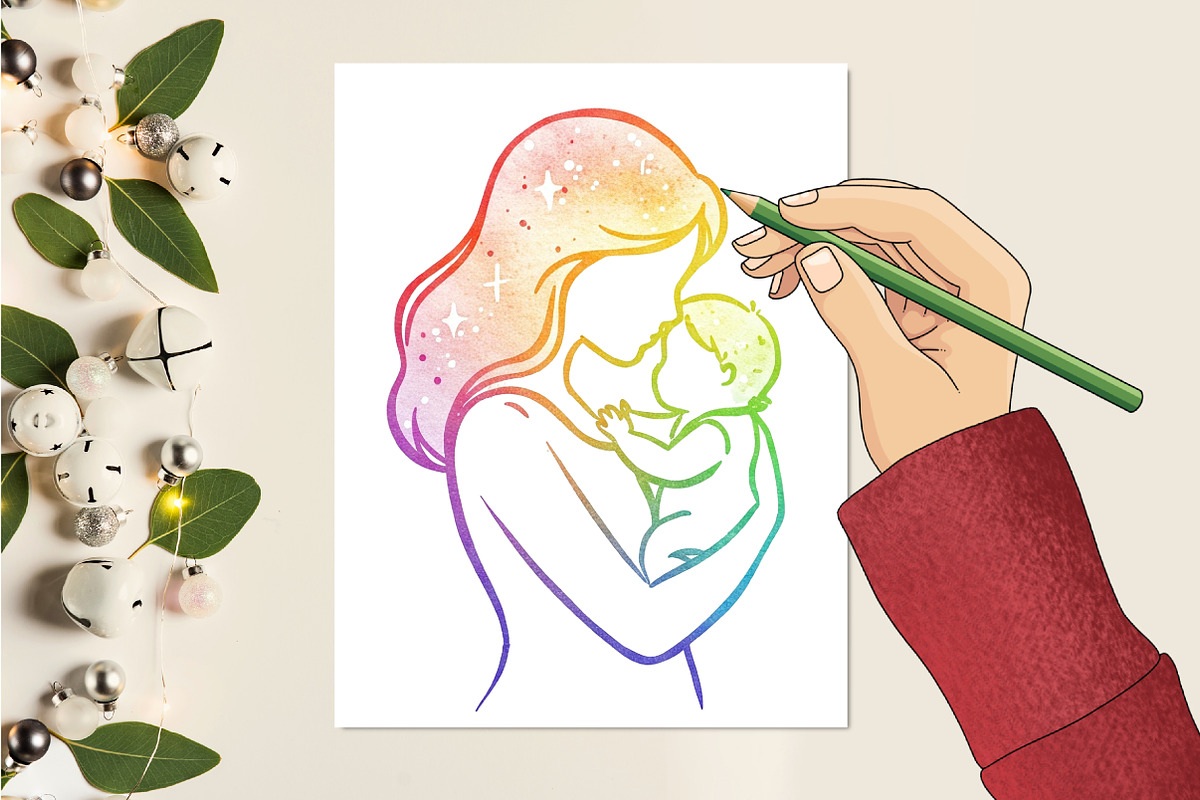 Mother & Child Watercolor Clipart, an Illustration by RobertsArt (Photo 4 of 7)