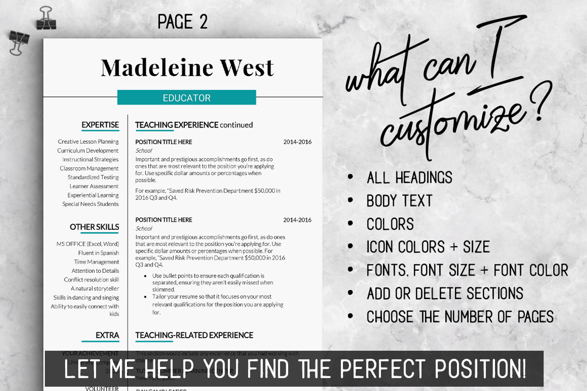 Educator RESUME Template Teacher CV, a Resume Template by LevelUpResume (Photo 4 of 5)