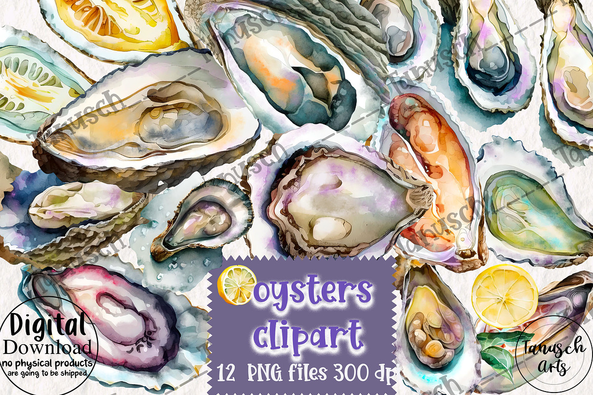 Watercolor oysters clipart, a Food Illustration by TanuschArts (Photo 5 of 5)