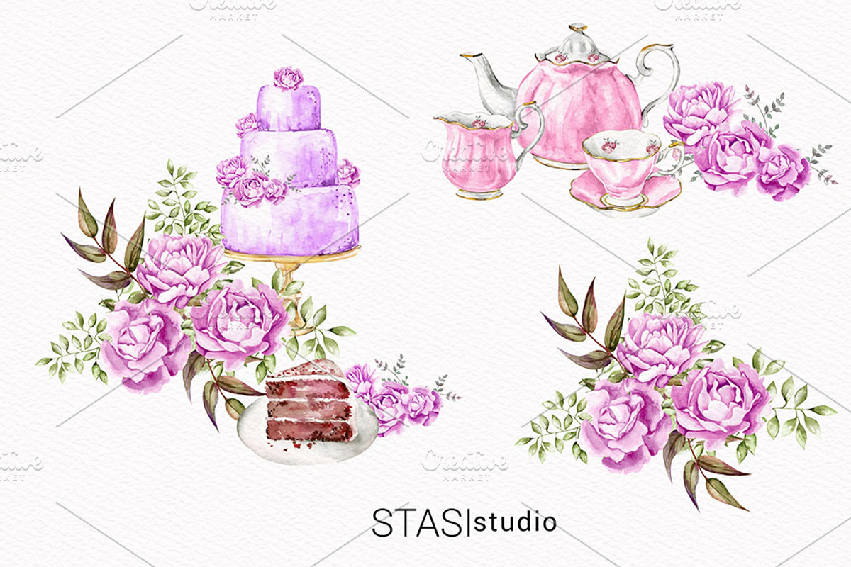 Vintage Tea Party Clipart, a Decorative Illustration by STASIstudio (Photo 3 of 4)