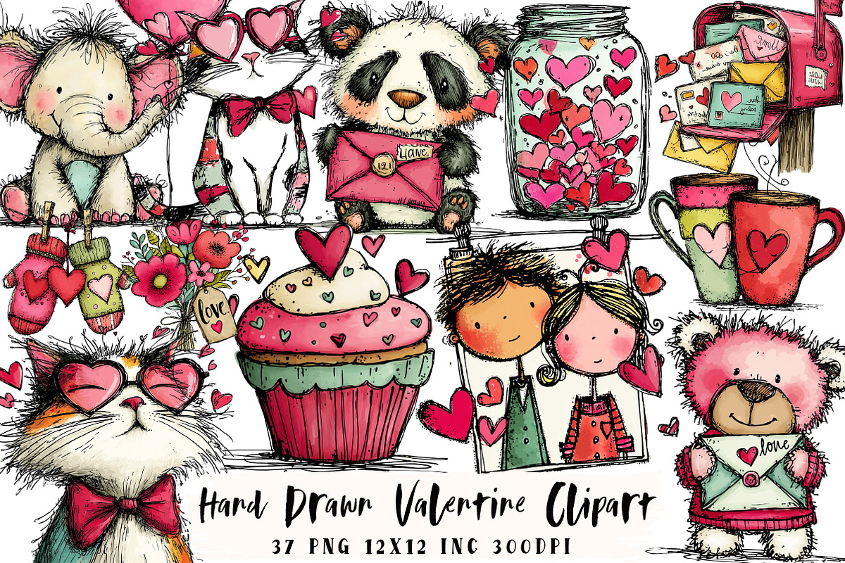 Hand Drawn Valentine Clipart, an Illustration by OK Design (Photo 1 of 6)