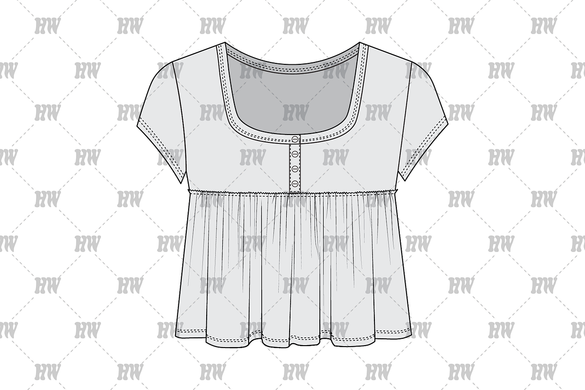 Baby Doll Henley Fashion Flat, a Shirt Mockup by haydenwentworth (Photo 2 of 3)