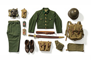 WWII Military Gear Flat Lay Pack, an Object Illustration by StockVerse Creative (Thumbnail 1 of 3)