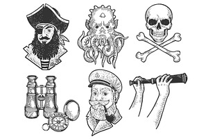 Pirates Set Sketch Vector