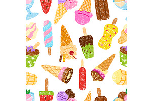 Ice cream seamless pattern. Crayon, a Food Illustration by Valerie Bodnar