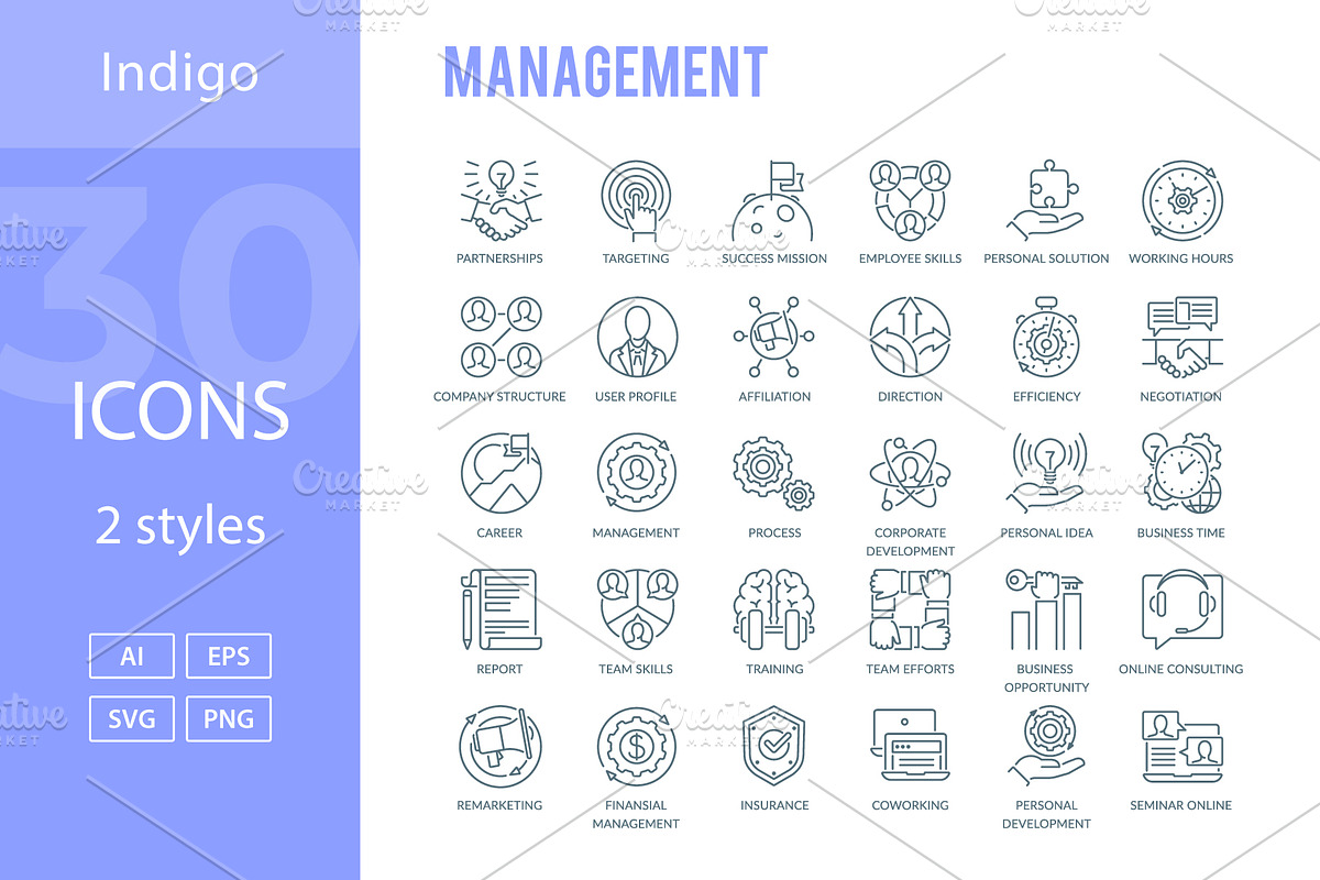 Management Icons, an Outline Icon by Kalash (Photo 2 of 2)