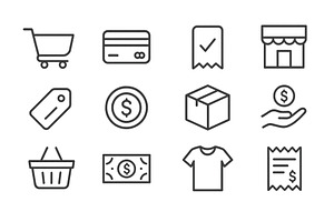 Icons representing shopping, payment, an Object Illustration by ZinetroN